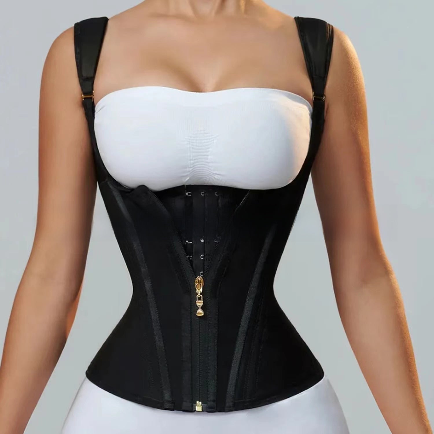 Abdominal cinching belt-tightening zipper vest