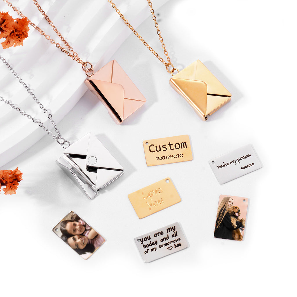 Engraved Love Letter Envelope Necklace Stainless Steel Couple Pendant
