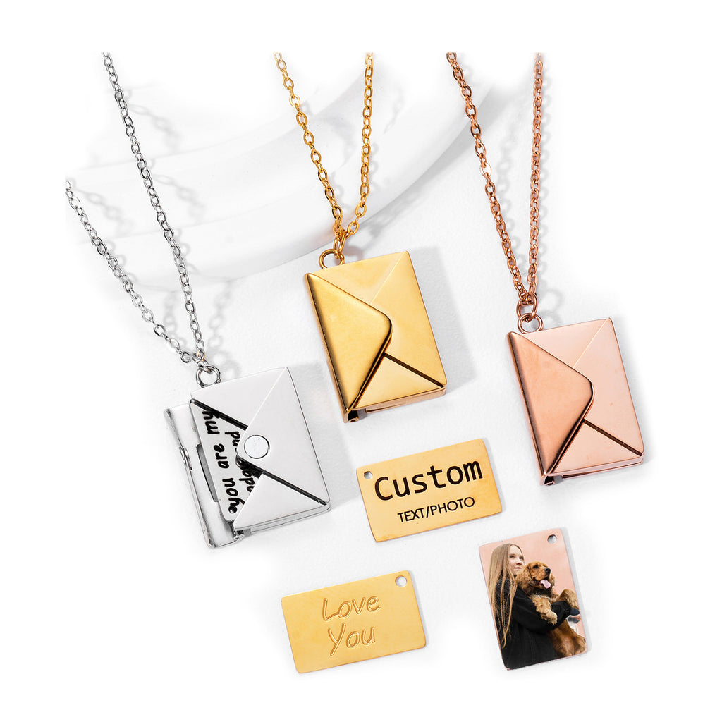 Engraved Love Letter Envelope Necklace Stainless Steel Couple Pendant