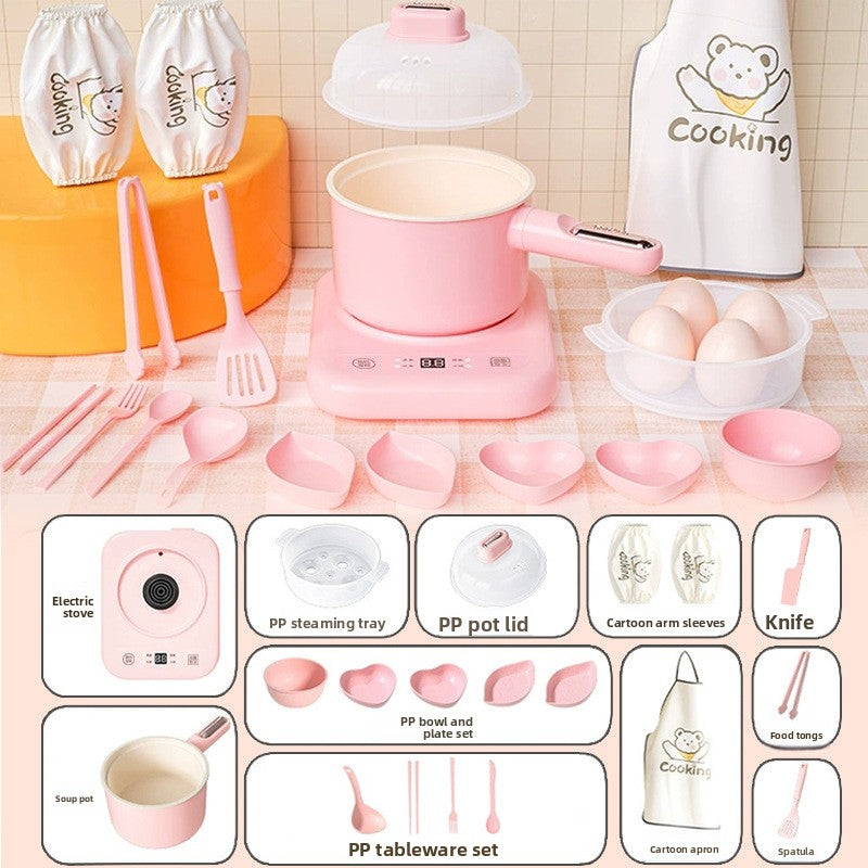 Mini Play Kitchen Set with Real Cooking Function